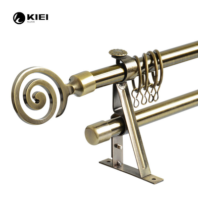 Classic Double Pipe Curtain Rods Antique Brass Color For Home Decoration